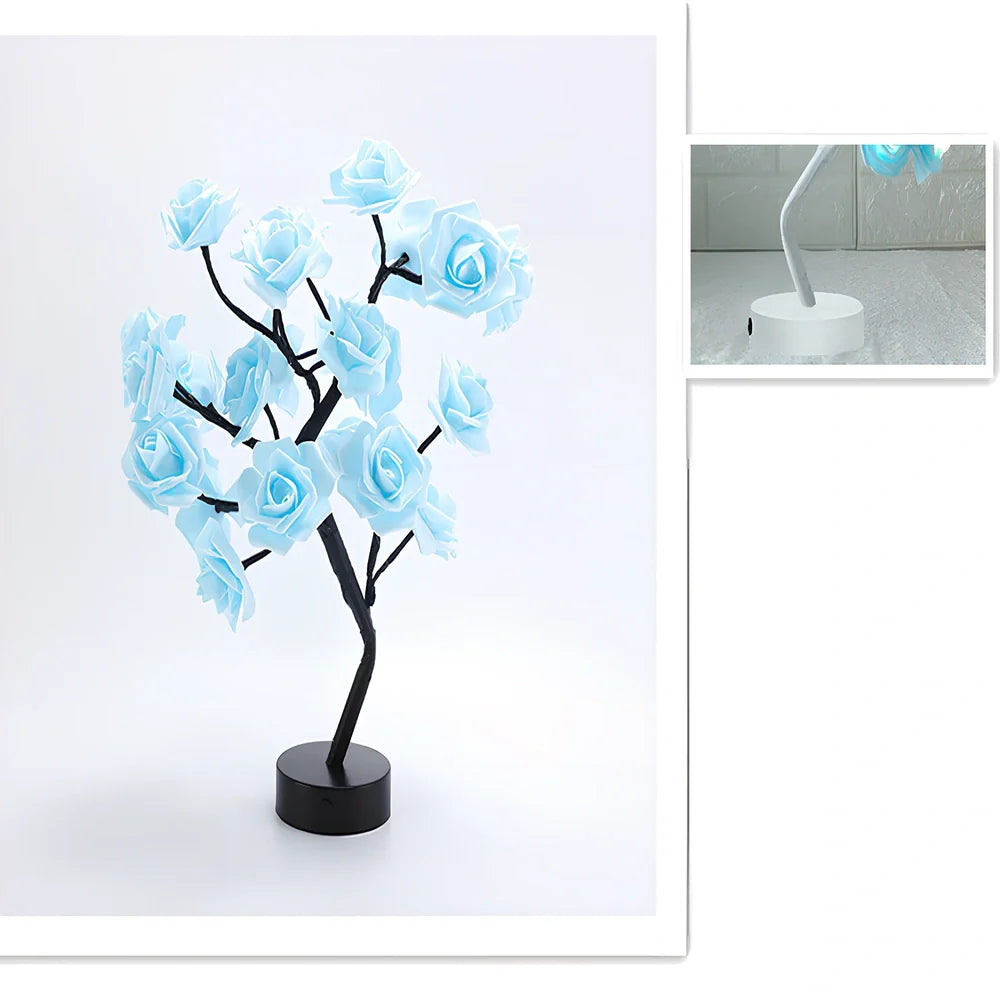 LED rose table lamp with flower design measuring 450mm height with USB power connection