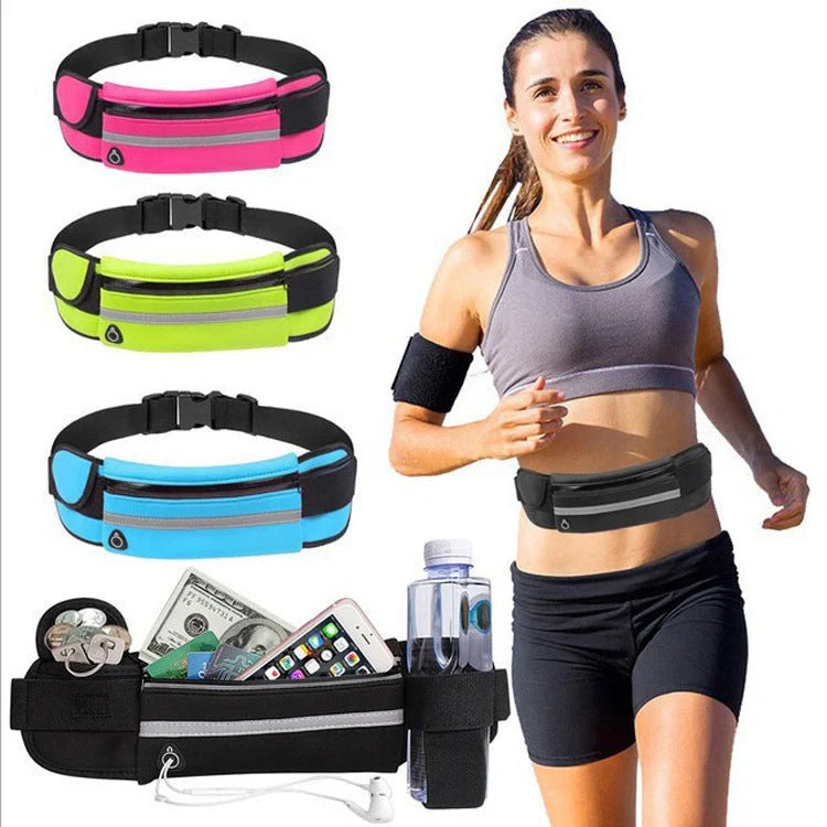 Slim nylon fitness waist bag with zippered pocket in various colors for running and gym