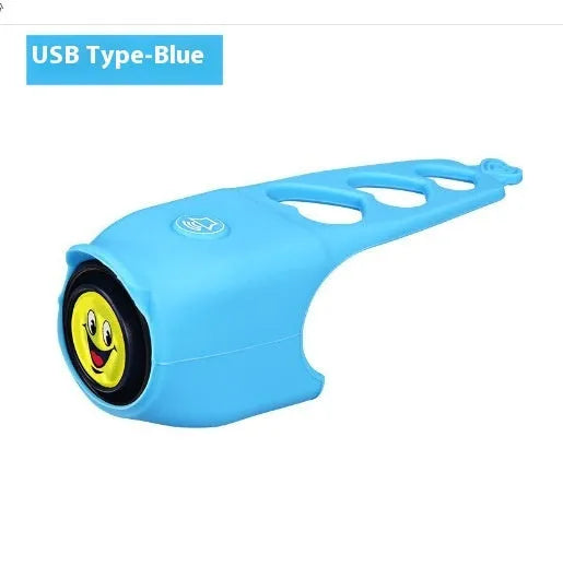 Electronic bicycle horn in six colour options showing compact plastic design for handlebar mounting