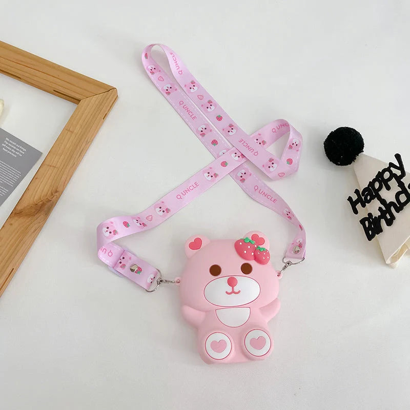 Cute strawberry bear shoulder bag for kids, perfect for daily outings and adventures.