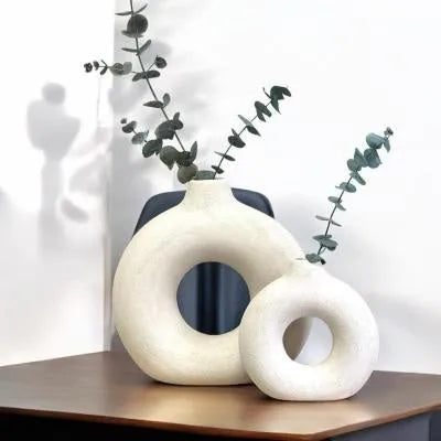 Porcelain biscuit vase with frosted finish in neutral colour option for flower arranging