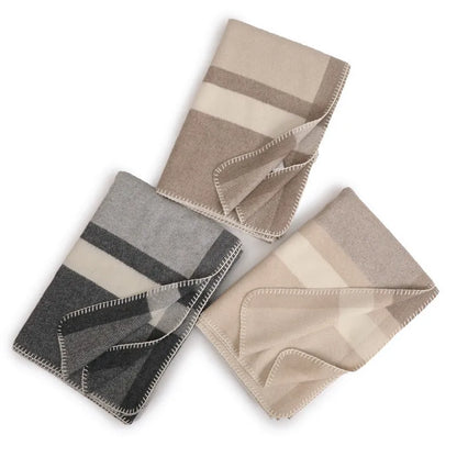 Wool jacquard twill striped blanket in green, purple, or carbon black for camping and household use