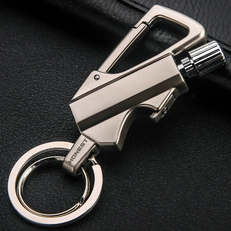 Metal keychain lighter with flint starter and bottle opener in various colors