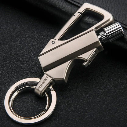 Metal keychain lighter with flint starter and bottle opener in various colors
