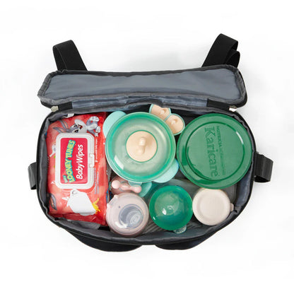 Versatile waterproof backpack with multiple compartments, padded back panel, and mesh side pocket for modern parents