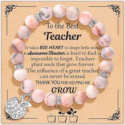 Handcrafted natural stone Tree of Life bracelet with pink zebra design