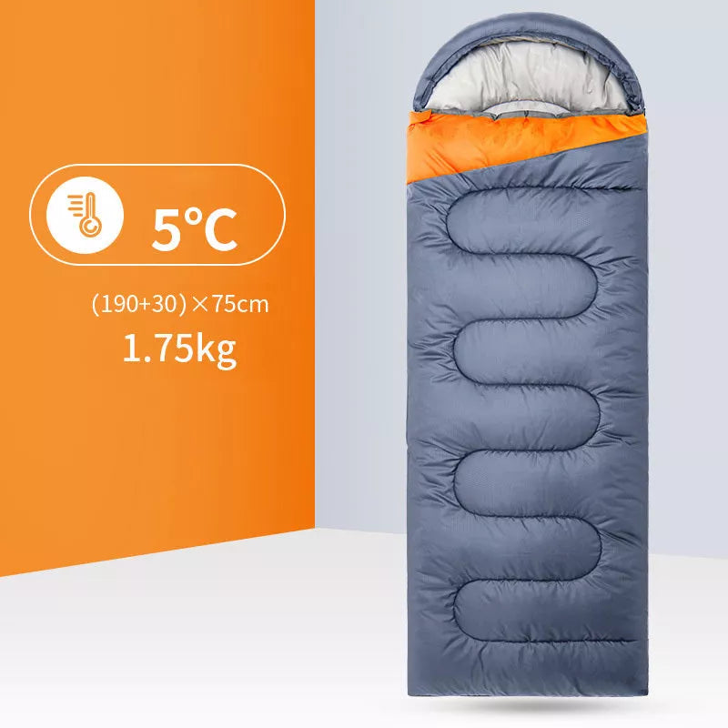 Outdoor Camping Portable Warm Trip Sleeping Bag for Adults in cyan and grey orange options