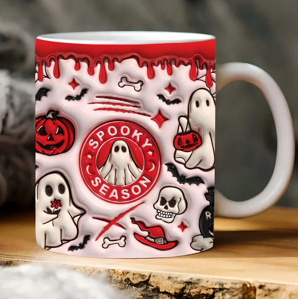 Halloween pumpkin design ceramic coffee mug with 350ml capacity and porcelain construction