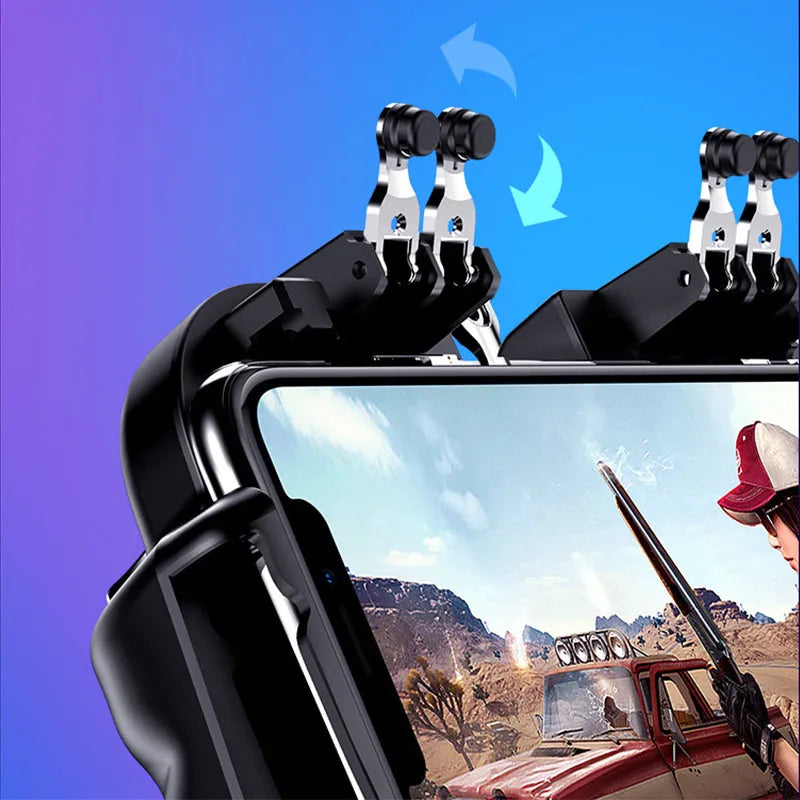 Six fingers eating chicken gamepad with ABS zinc alloy body, USB interface, phone bracket, black red yellow