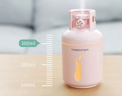 Compact USB-powered humidifier with 300ML water tank in pink, blue, or white