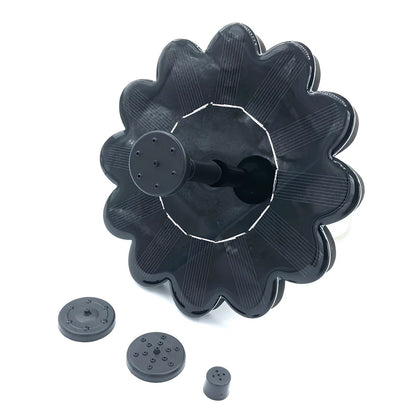 Black solar garden sprinkler with 160mm diameter panel showing adjustable 35-65cm spray height for plant watering