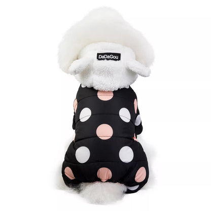 Big polka dot cotton coat with four-leg design in Pink, Black, Light Yellow