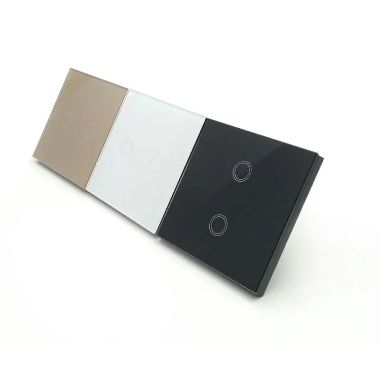86 type glass touch light switch with tempered glass panel in black, golden or white finish