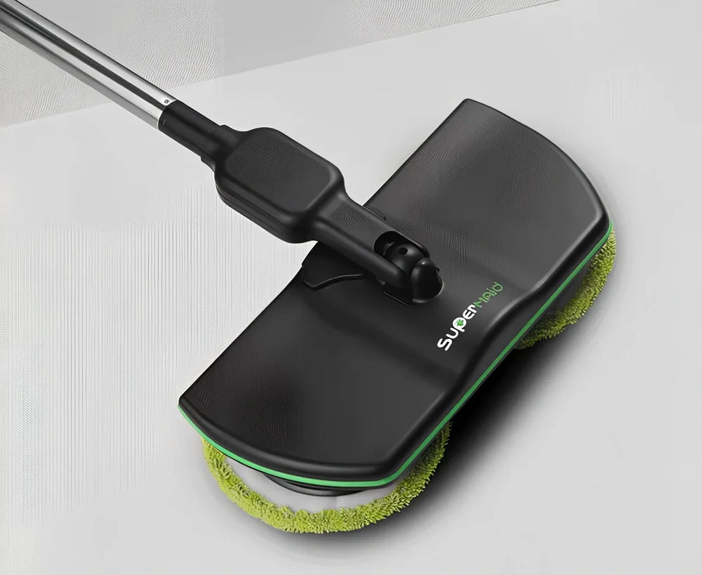 Wireless rotating electric mop with dual cleaning heads and rechargeable battery for cordless floor washing