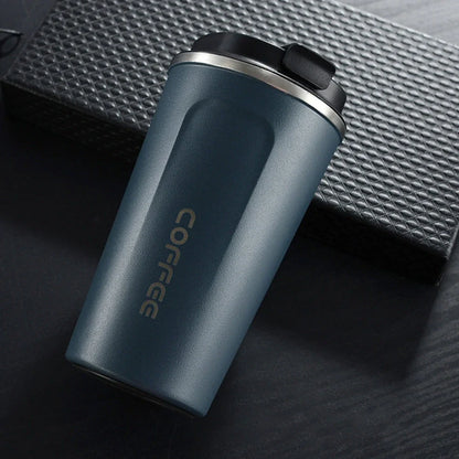 Stainless steel thermal vacuum coffee mug with double-layer insulation and spill-proof lid in multiple colour options