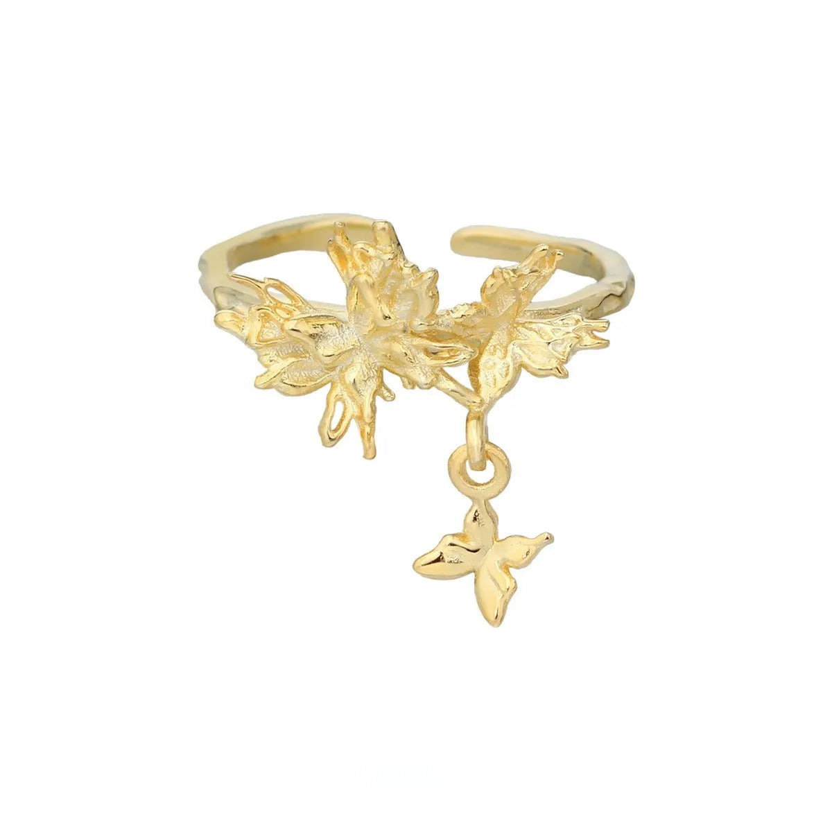 Original design wild butterfly silver ring with adjustable opening, shown in white gold and 18K gold colour options.
