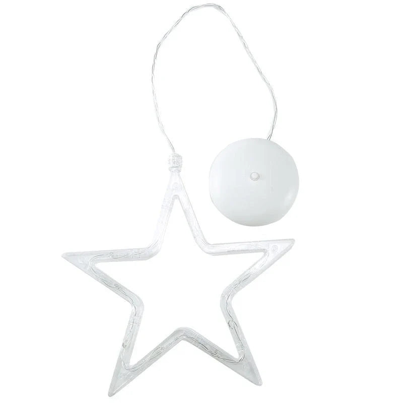 Decorative battery-powered LED chandelier lights with holiday-themed designs like Santa, snowmen, and stars