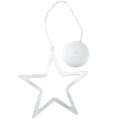 Decorative battery-powered LED chandelier lights with holiday-themed designs like Santa, snowmen, and stars