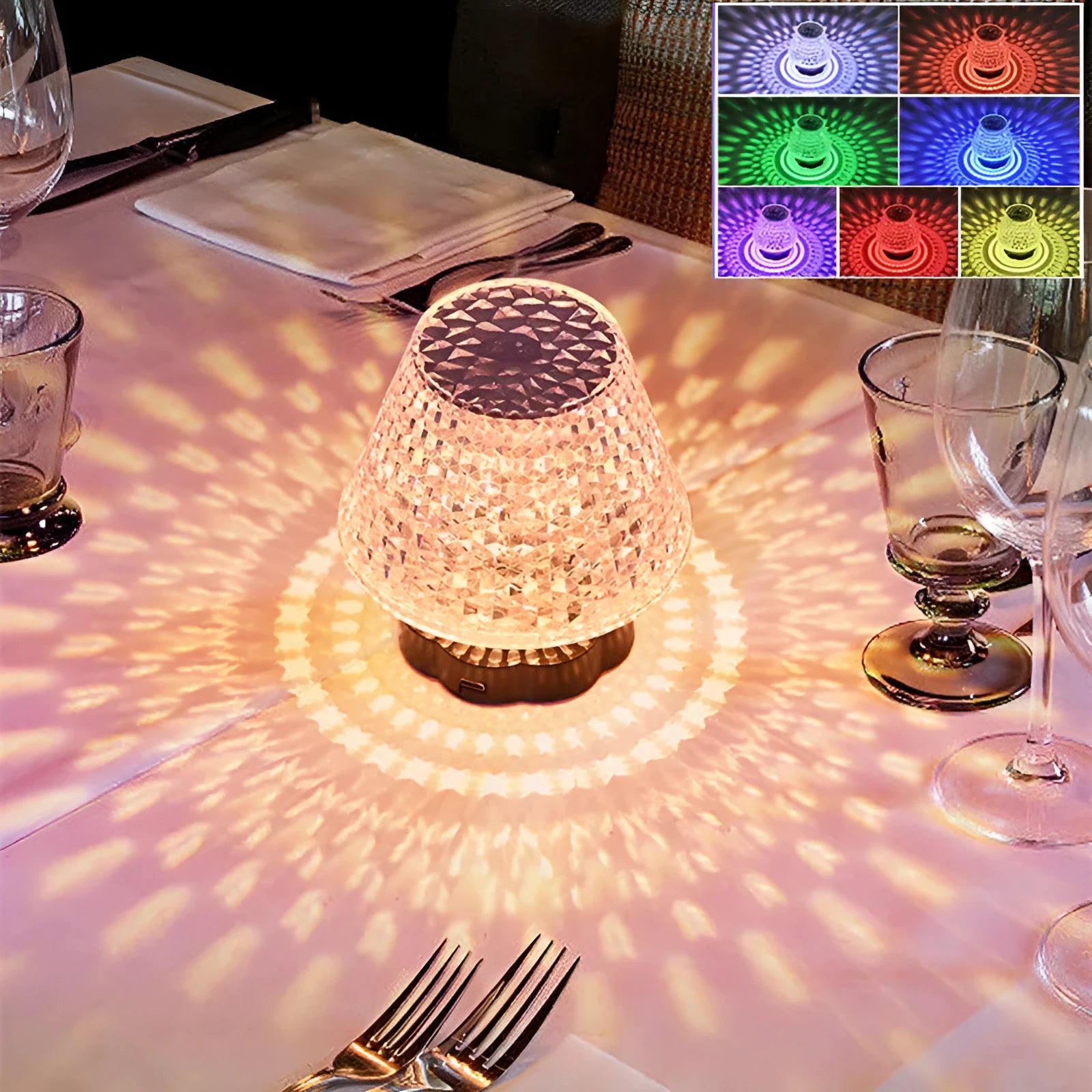Crystal table lamp with touch sensor base and USB charging cable