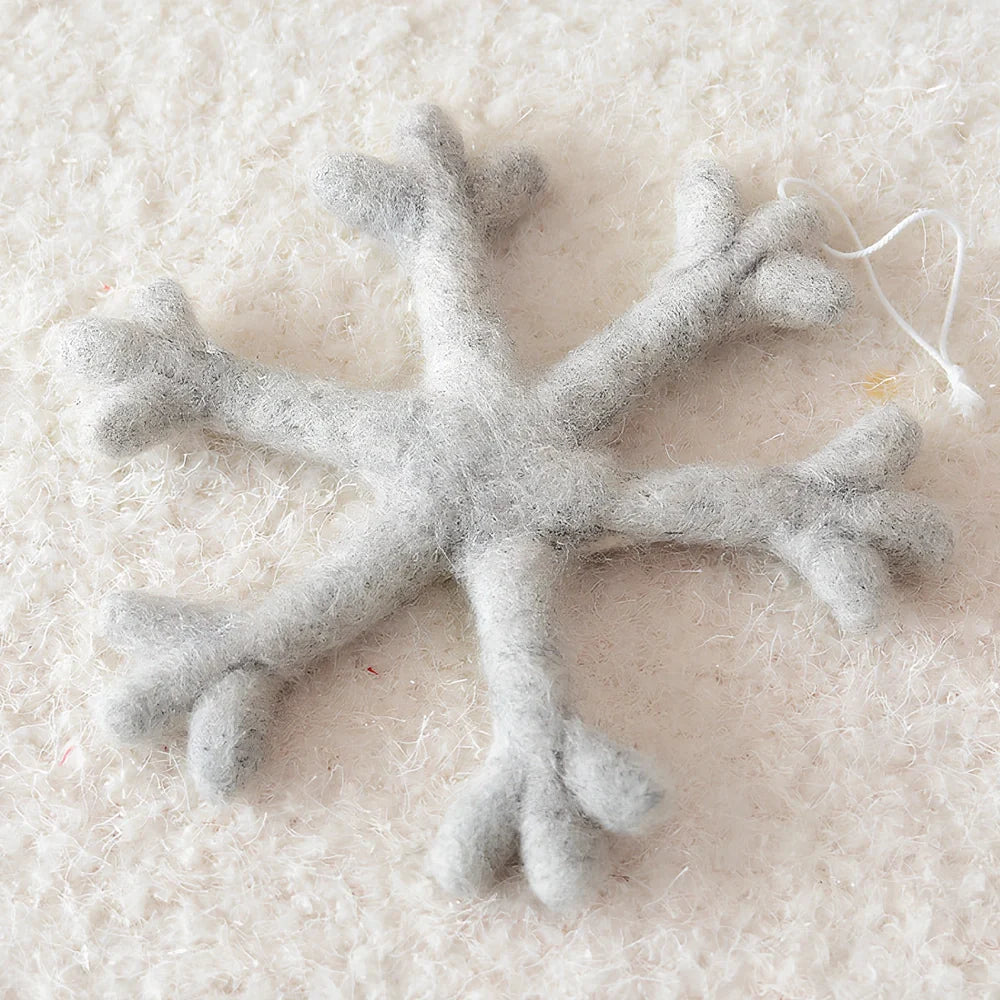 19cm wool felt snowflake and 13cm star Christmas tree decorations with laser-cut details