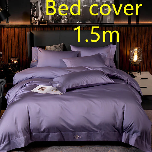 Four-piece quilted cotton bed set in royal blue, showing 200x230 cm cover and 48x74 cm pillowcases for 1.5m bed