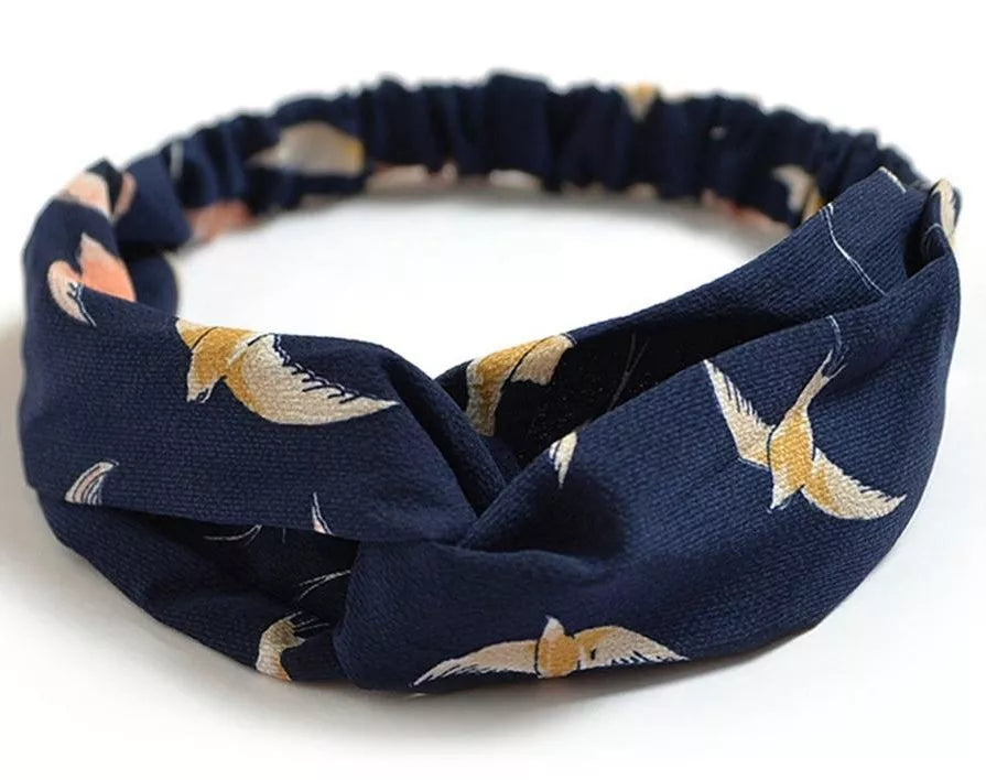 Women's retro style printed headband with elastic free size in various colors