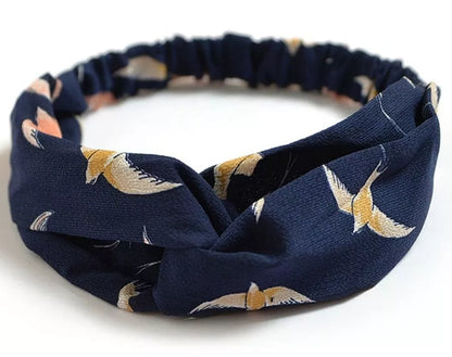 Women's retro style printed headband with elastic free size in various colors