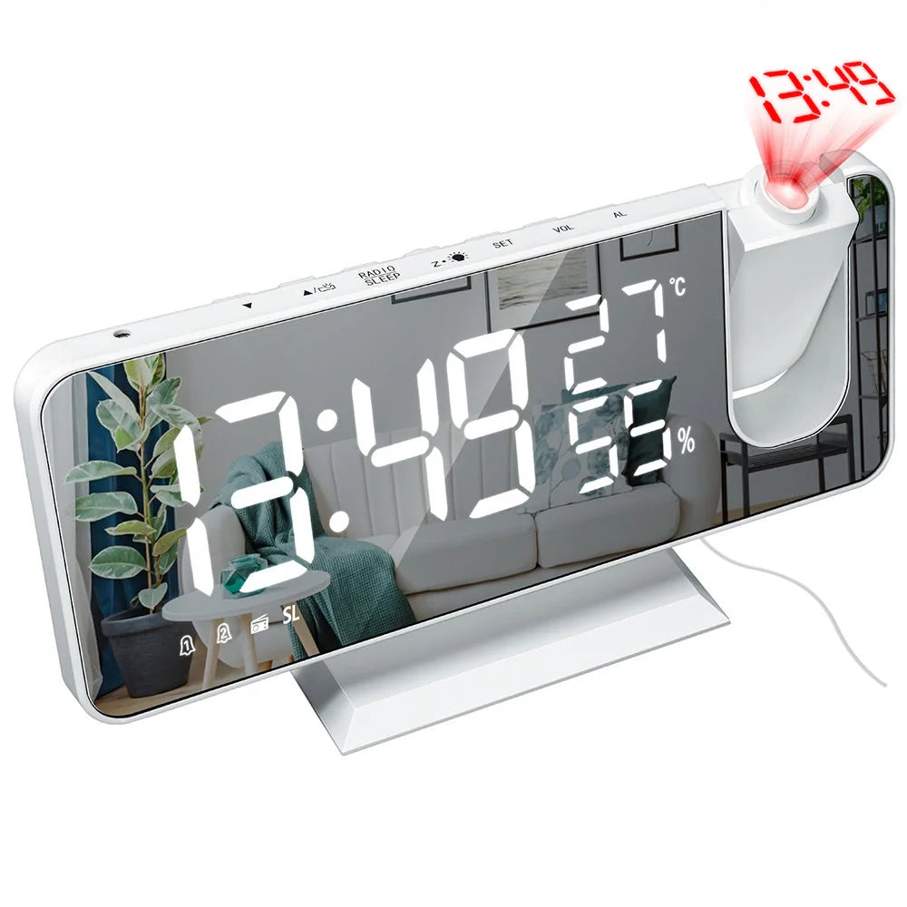 Multifunctional Radio Projection Alarm Clock with adjustable brightness and USB charging port