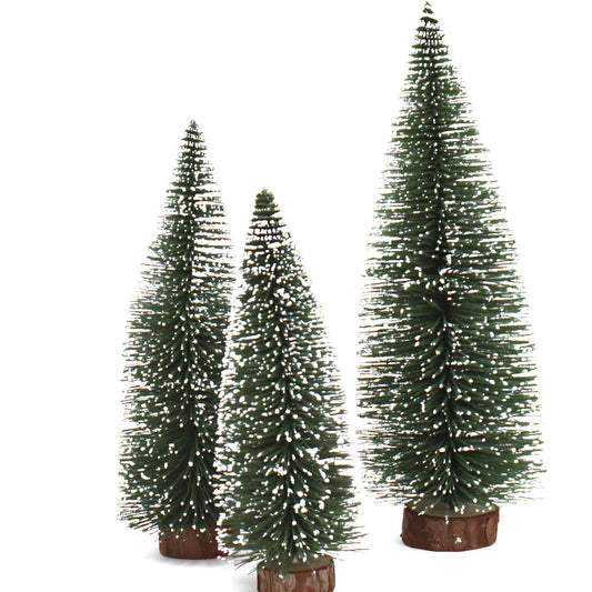 Mini Christmas tree with white snow flocking on green PVC branches, tabletop decoration