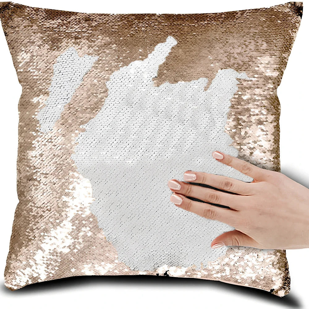 40x40cm square pillow cover showing colour-changing portrait pattern on knitted polyester fabric