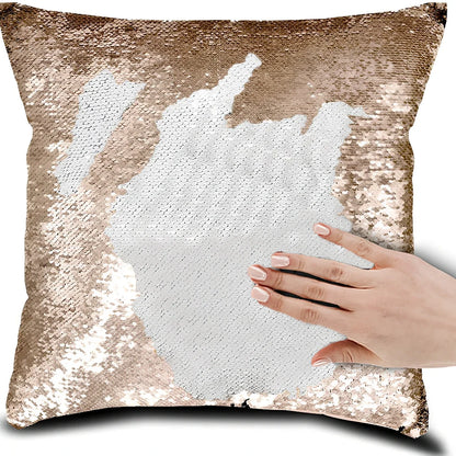 40x40cm square pillow cover showing colour-changing portrait pattern on knitted polyester fabric
