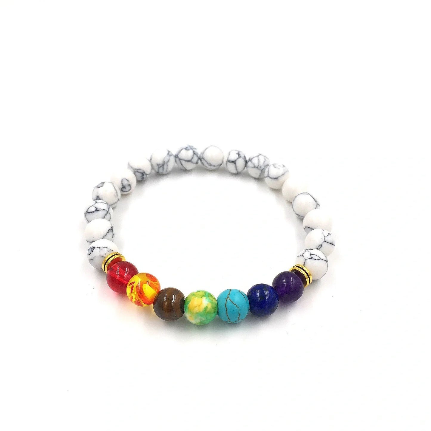 Agate molten rock chakra bracelet with colorful 8mm beads and adjustable string