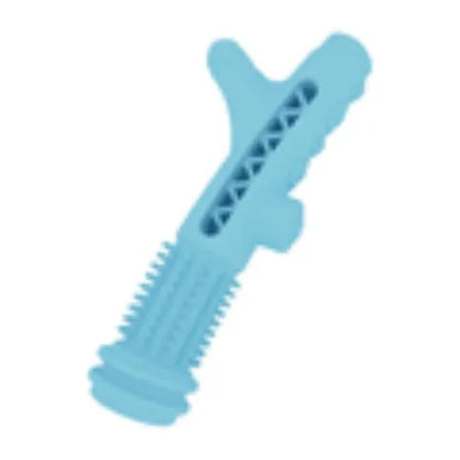 Blue TPR dental tree branch chew toy for small dogs on a white background.