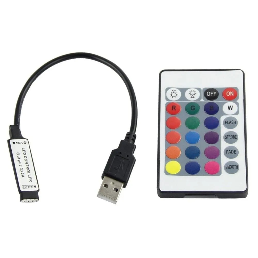 USB-powered flexible LED light strip showing SMD5050 LEDs along 1-metre length with connected USB cable