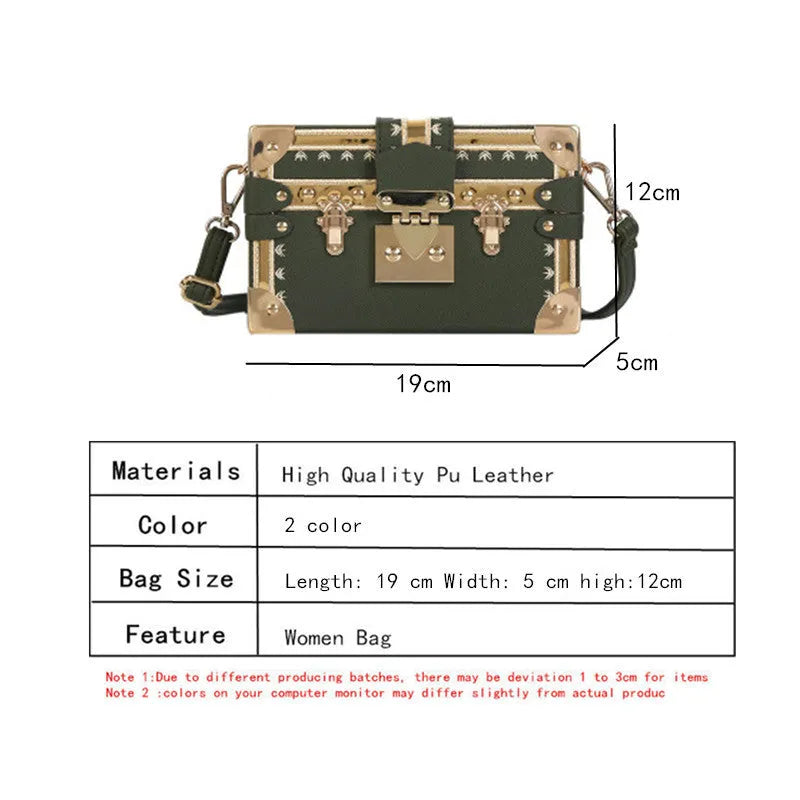 Women's hard flap shoulder bag in black or green with single adjustable strap and rivet decoration