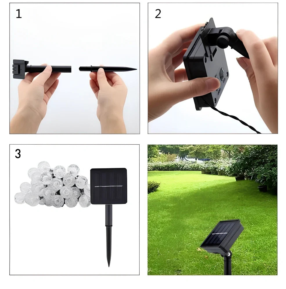 6.5-metre solar LED string lights with 30 bulbs for outdoor garden decoration