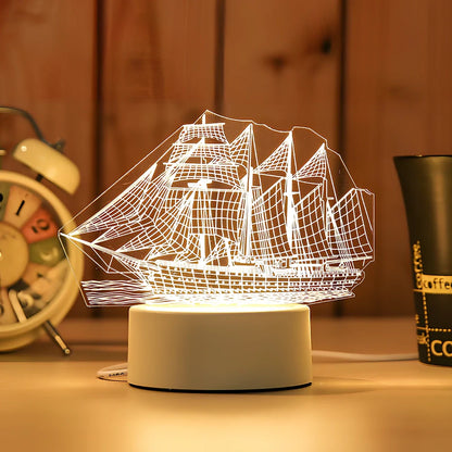 Creative USB bedside night light with acrylic castle scene, 20x17.5cm size, touch control for three light modes