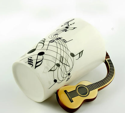 Ceramic music mug with violin-shaped handle showing 240ml capacity and smooth glazed interior