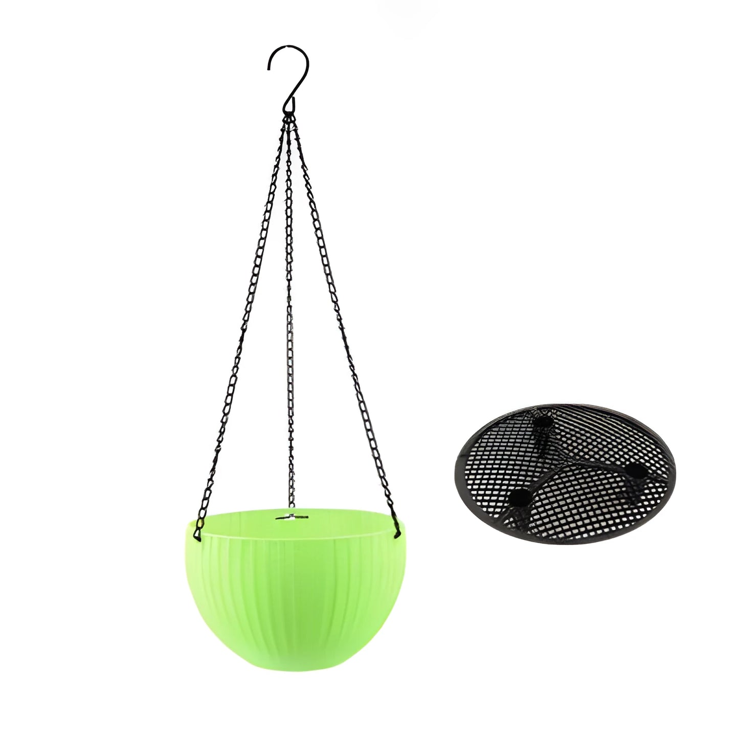 A 210mm diameter hanging basket planter with an attached chain, shown in one of seven available colours.