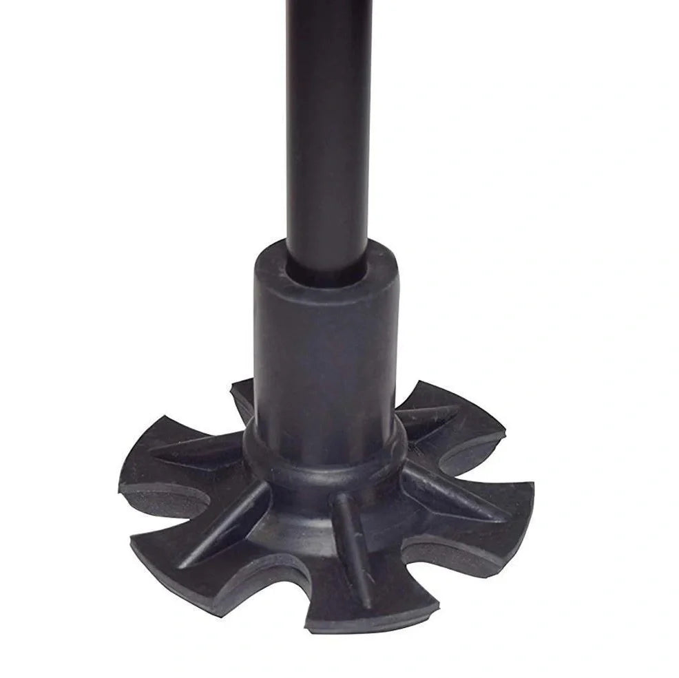 Telescopic folding walking stick with ergonomic handle extended to full height showing 6-tip base design