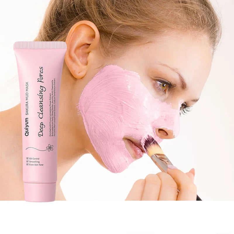 Cherry blossom mud mask for cleansing, hydrating and moisturising skin, formulated as a single-use 30g facial mask pack suitable for home spa treatments and skincare routines