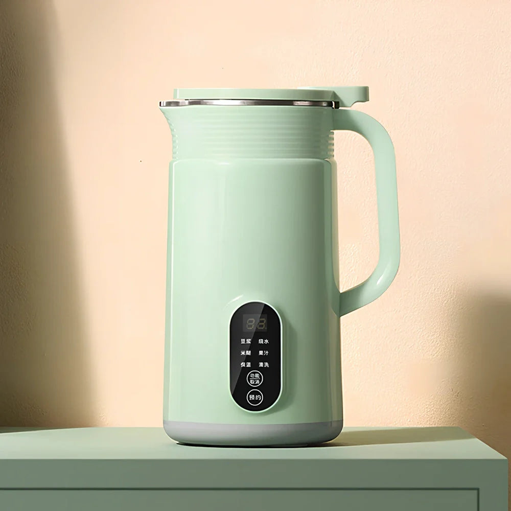 Green automatic soy milk machine with 600ml capacity and touch control display