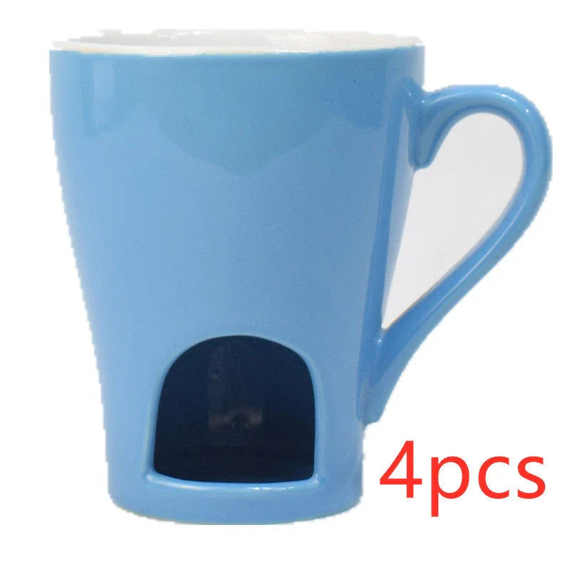 Ceramic Chocolate and Cheese Fondue Mug Set - Premium Porcelain Multipurpose Mug for Hot Beverages and Melted Treats