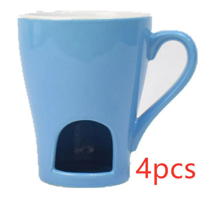 Ceramic Chocolate and Cheese Fondue Mug Set - Premium Porcelain Multipurpose Mug for Hot Beverages and Melted Treats