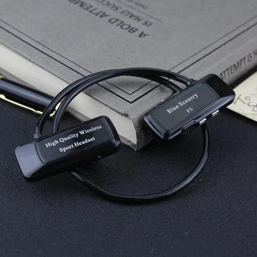 F5 wireless Bluetooth headset with card, ear-hook design, Bluetooth 4.0, 10 metre range, in black gold red or white