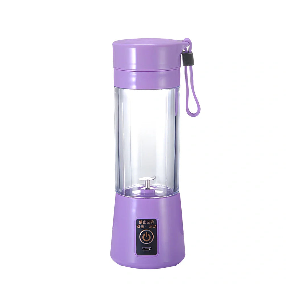 Portable electric juice cup with USB cable, measuring 22.5cm tall with 380ml capacity
