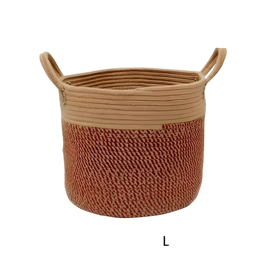 Brownish black hemp rope laundry basket with cotton linen insert showing 30L capacity and natural fibre construction