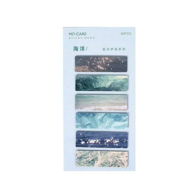 Night sky star index post-it notes set showing six celestial colour variations