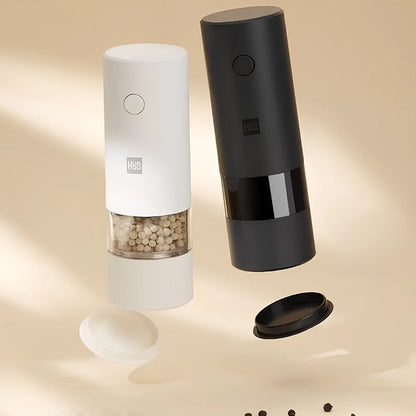 White electric grinder with ceramic mechanism for pepper and salt, 51.5×157mm dimensions