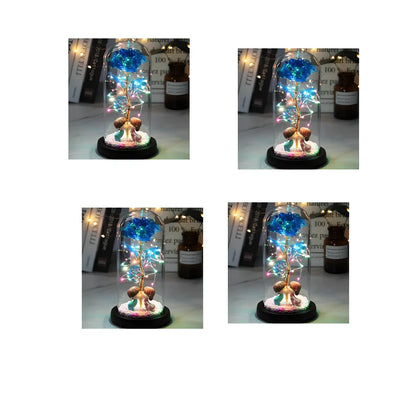 Glass dome LED rose flower micro landscape with gold petals and black base